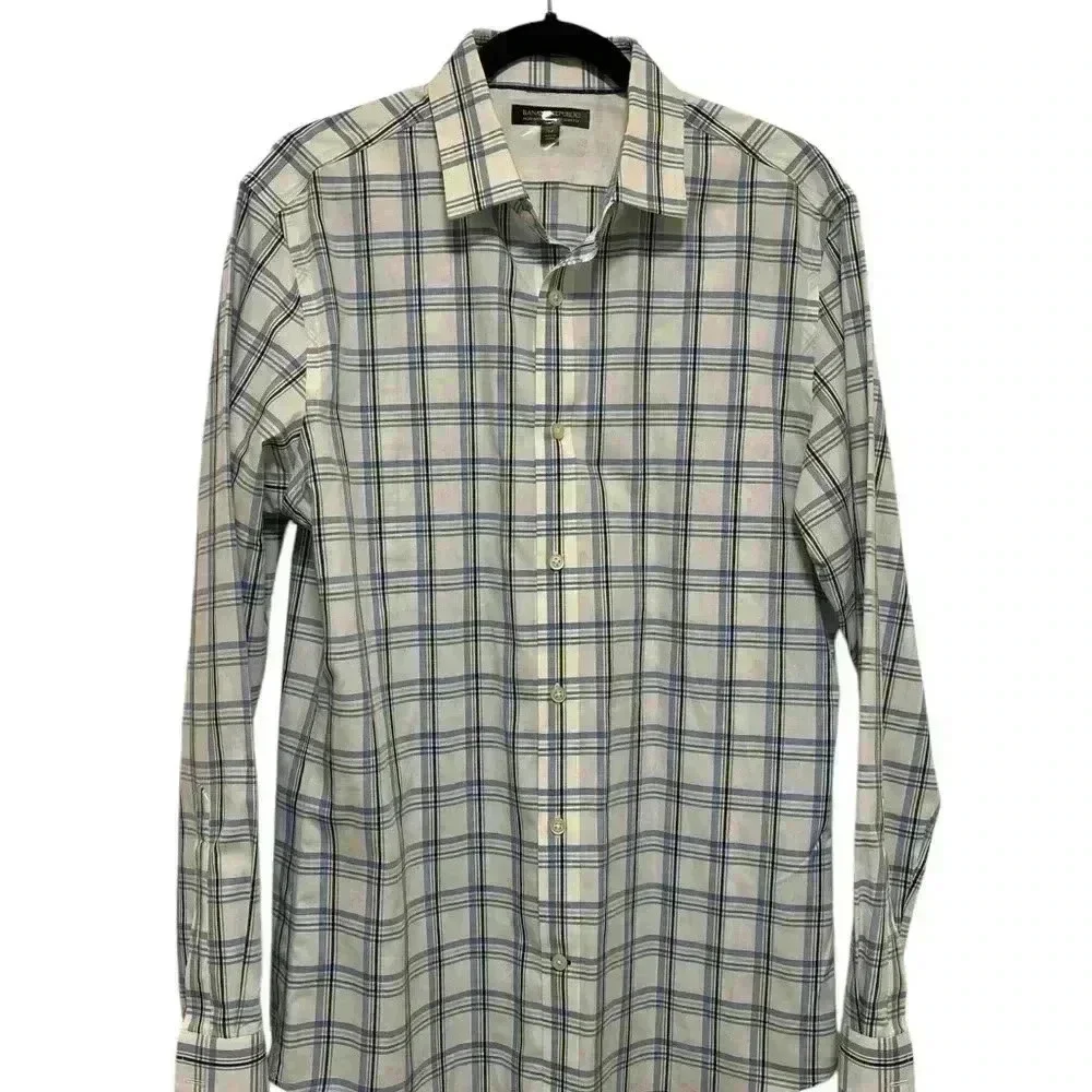 Banana Republic Men's Blue Plaid Shirt Slim Fit Size Medium